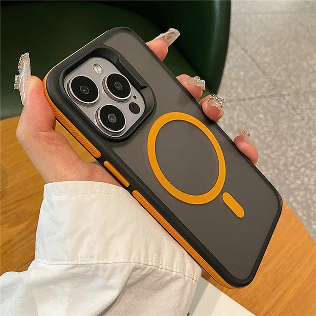 Luxury MagSafe Matte Bicolor Frame iPhone Case – Full-Coverage Shockproof Magnetic Cover for iPhone 11–16 Pro Max