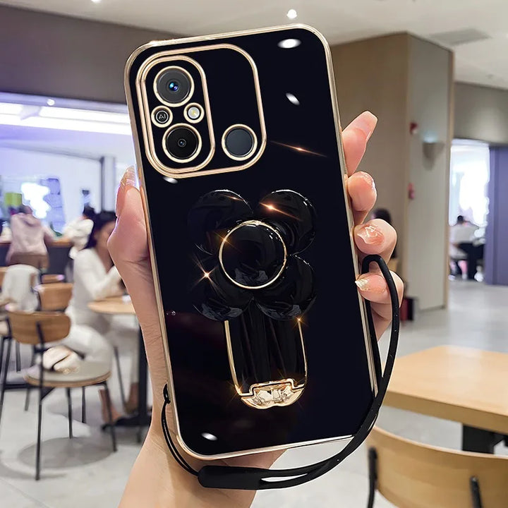 Luxury Turn Flower Stand Case for Redmi Note 13 Pro Plus, 12, 11S, and 10A with premium floral design and stand functionality