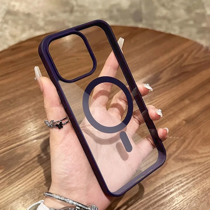 MagSafe Compatible Transparent Magnetic Case for iPhone 16-11 Series – Ultra-Clear Shockproof Design