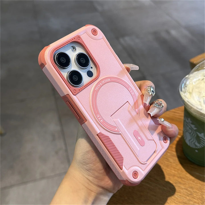 Rugged Military-Grade MagSafe iPhone Case with Kickstand – Shockproof Magnetic Bumper Cover for iPhone 11 to 16 Pro Max
