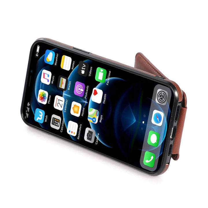 Luxury PU Leather Wallet Case for iPhone 15–SE – Card Holder with Sleek Design – Black, Brown, Red, Gray, Blue