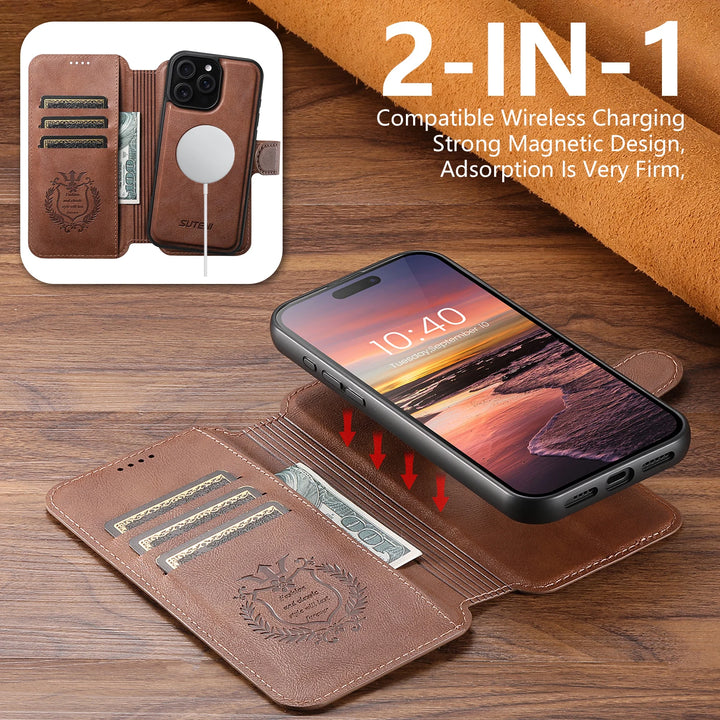 PU Leather Magnetic Wallet Flip Case for iPhone 16–12 Series with Card Slot and Kickstand – Black, Blue, Brown