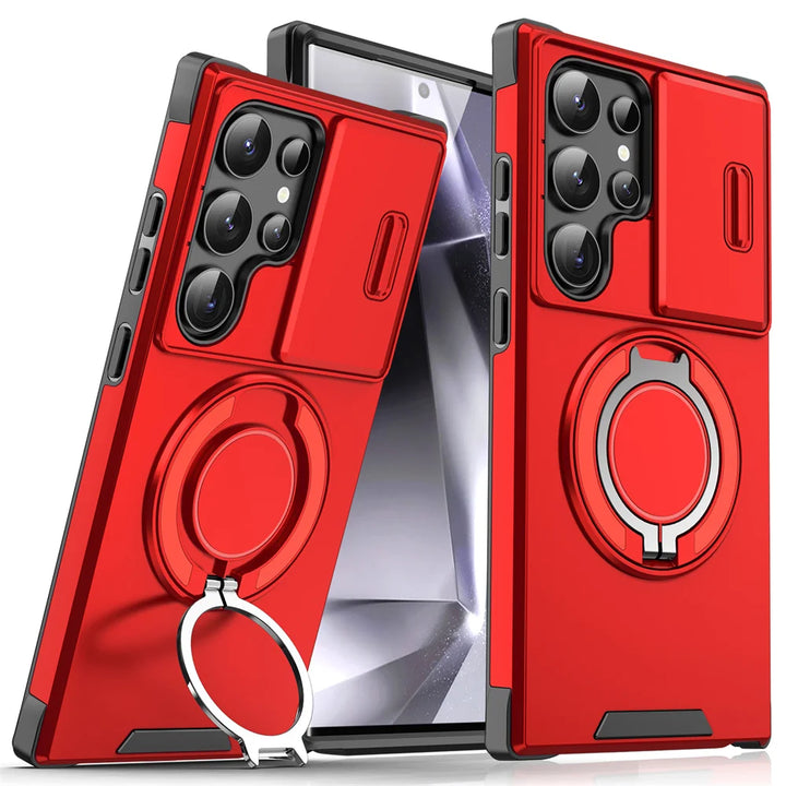Magnetic Slide Camera Protection Case for Samsung S21-S25 – Shockproof, Stand, Anti-Scratch