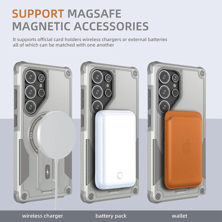 Samsung S25/S24 Ultra MagSafe Magnetic Armor Case with Folding Stand