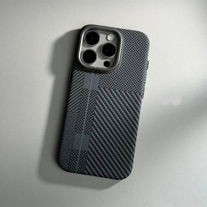 Carbon Fiber MagSafe Case for iPhone 16 Pro Max – Abstract Geometric Tough Armor with Magnetic Wireless Charging
