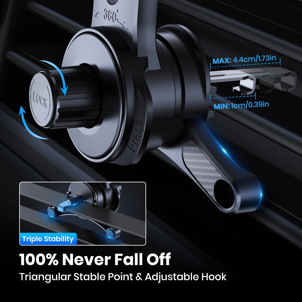 Car cup holder organizer with adjustable hook and stability features on a dark background