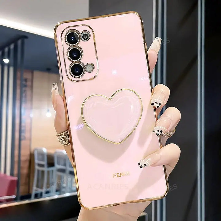 Luxury Plating Love Heart Holder Case for Samsung S20/S21/S22, A52/A32/A72 with Elegant Design and Shockproof Features