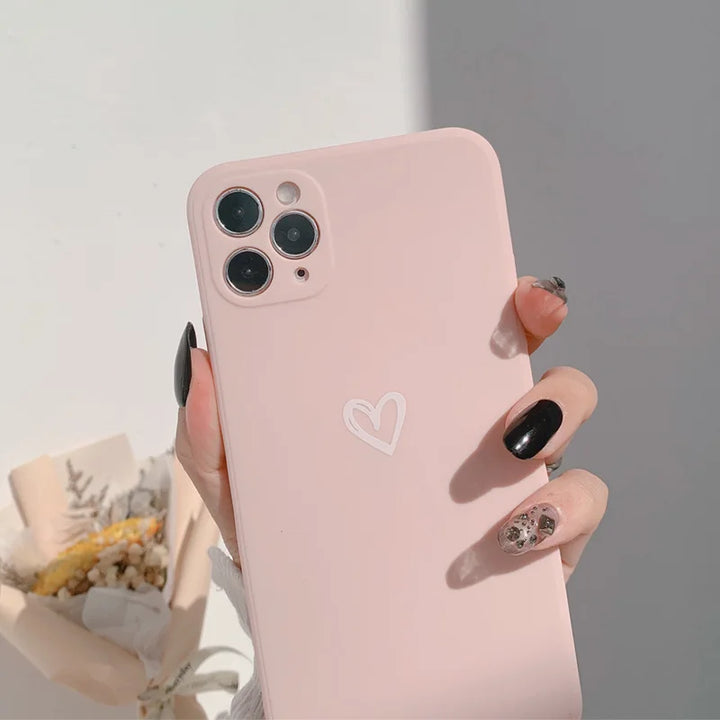 Love Heart Soft Silicone Case for iPhone 7/8/11/12/13/14/15 Pro Max with Cute Heart Design