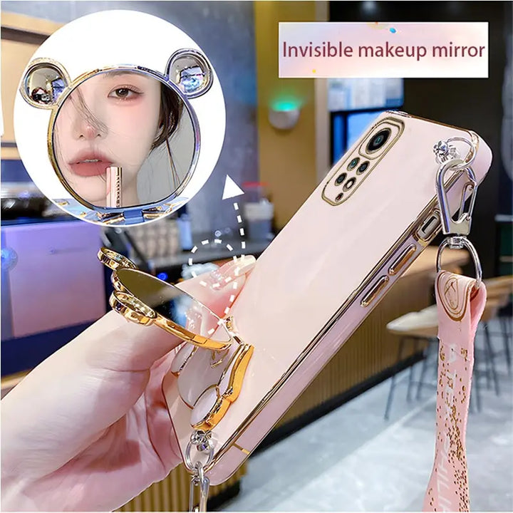 Luxury Bear Lanyard Strap Case for Xiaomi Redmi Note 12 11 10 9 Pro with Cute Design and Durable Strap