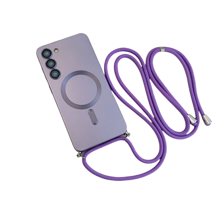 Magsafe crossbody case for Samsung Galaxy S22-S25, lanyard, multiple colors.