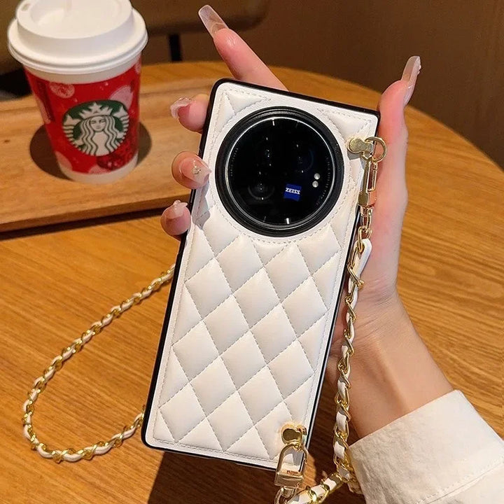 Honor Magic V3 V2 Case with Lanyard Rhombus Leather Anti-Drop Fall Prevention Cover