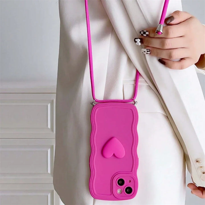 White Crossbody Love Heart Lanyard Case for iPhone 15 Pro Max