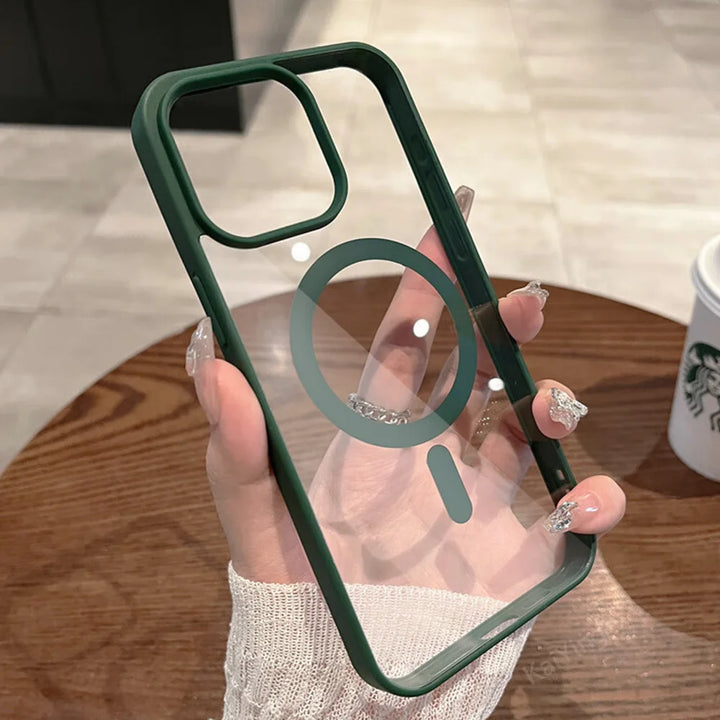 MagSafe Compatible Transparent Magnetic Case for iPhone 16-11 Series – Ultra-Clear Shockproof Design