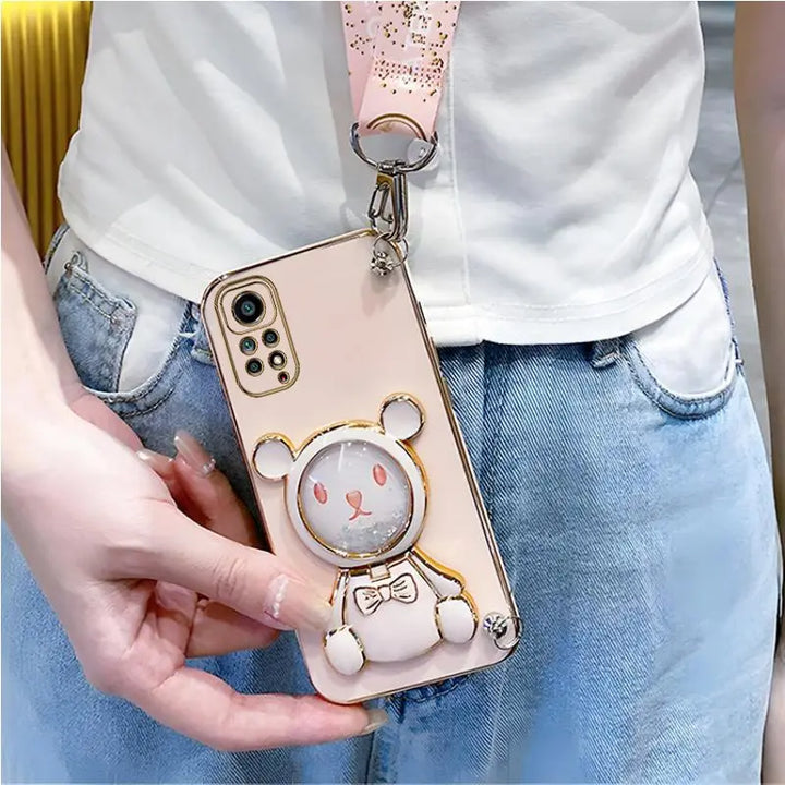 Luxury Bear Lanyard Strap Case for Xiaomi Redmi Note 12 11 10 9 Pro with Cute Design and Durable Strap