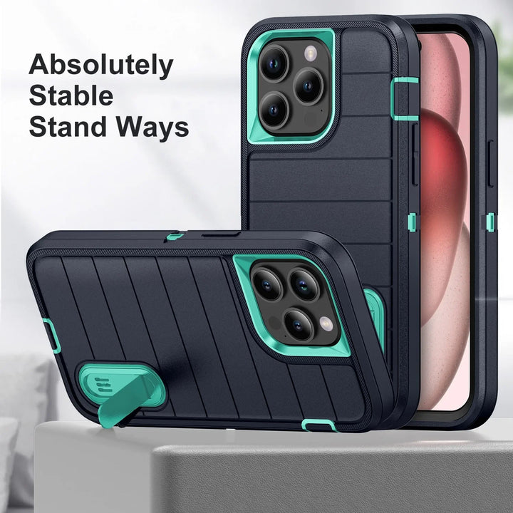 Heavy Duty Silicone Case for iPhone 16 Pro Max-13, Dual-Layer Protective Cover with Kickstand
