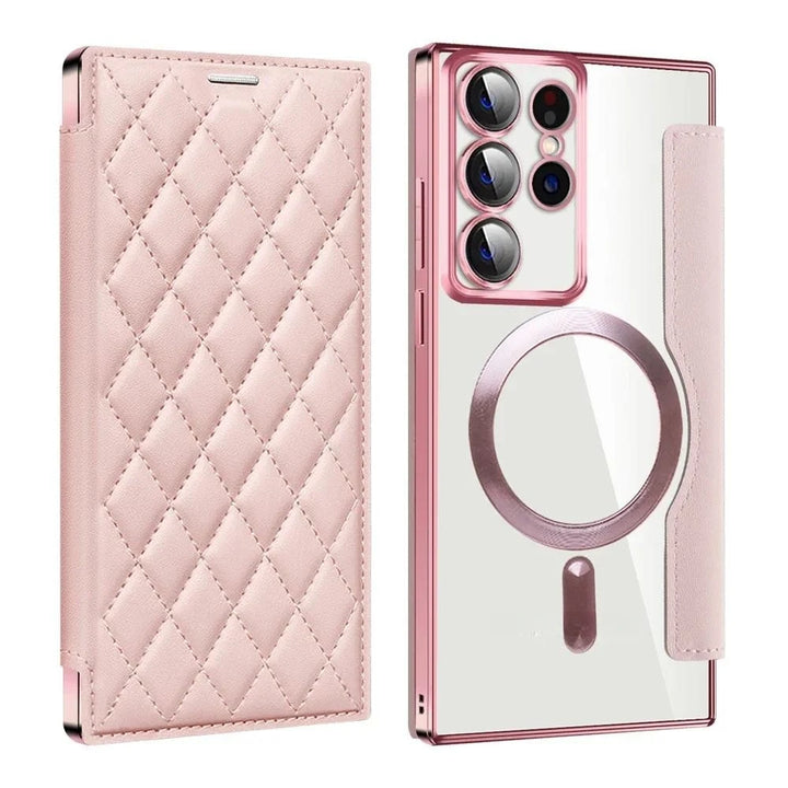 Card Holder Magnetic Leather Case for Samsung S22/S23/S24 Ultra, Wireless Charging