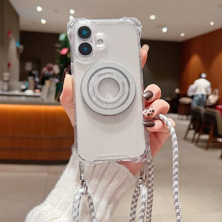 MagSafe Crossbody Case with Lanyard and Ring Holder for iPhone 16 Pro Max – Clear and Shockproof