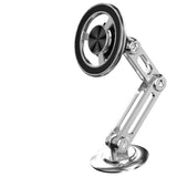 Metallic phone holder with a free gift offer on a white background