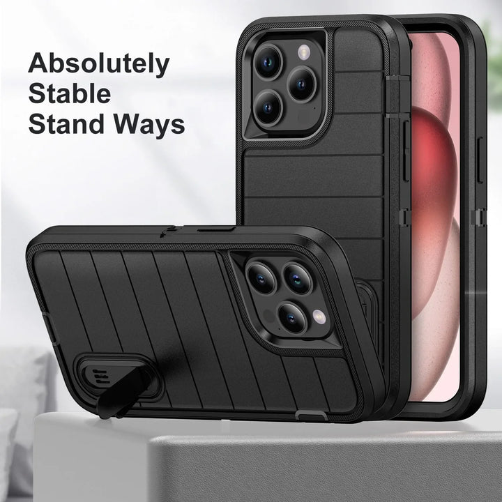 Heavy Duty Silicone Case for iPhone 16 Pro Max-13, Dual-Layer Protective Cover with Kickstand