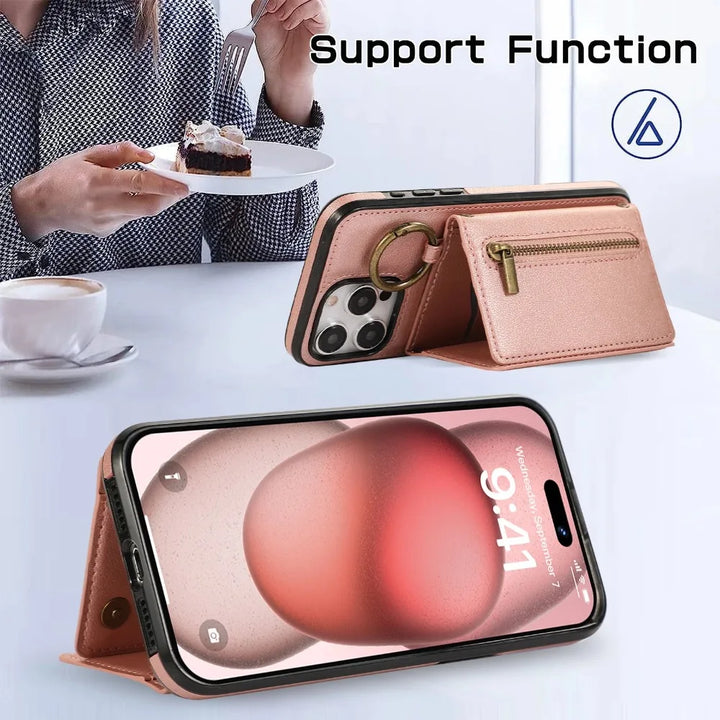 Crossbody Leather Wallet Phone Case with Zipper and Card Holder for iPhone 16/15/14/13/12/11 Pro Max