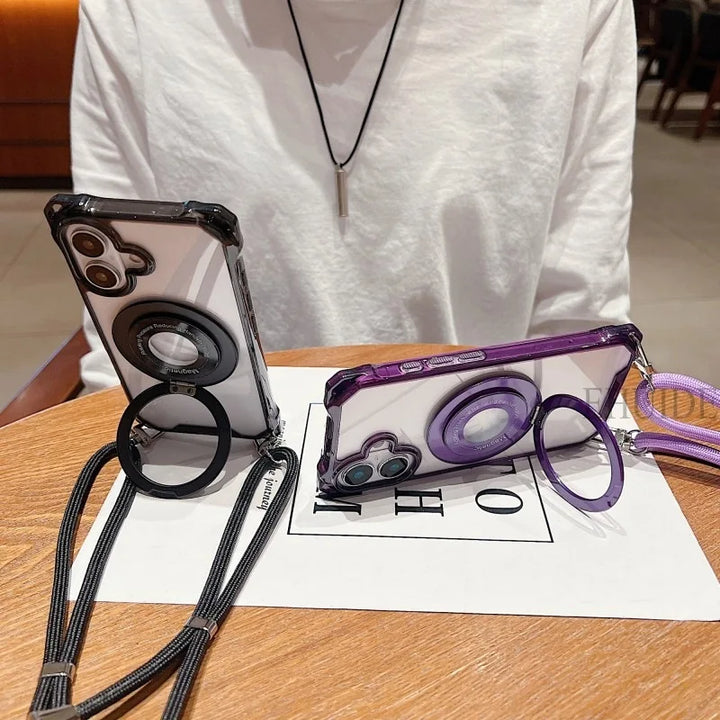 MagSafe Crossbody Case with Lanyard and Ring Holder for iPhone 16 Pro Max – Clear and Shockproof