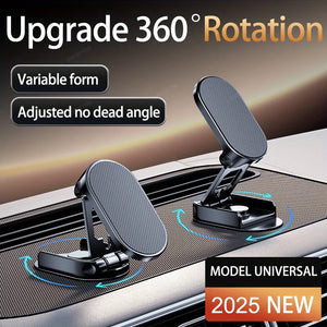 360-degree rotation car phone holder with text on a car dashboard background