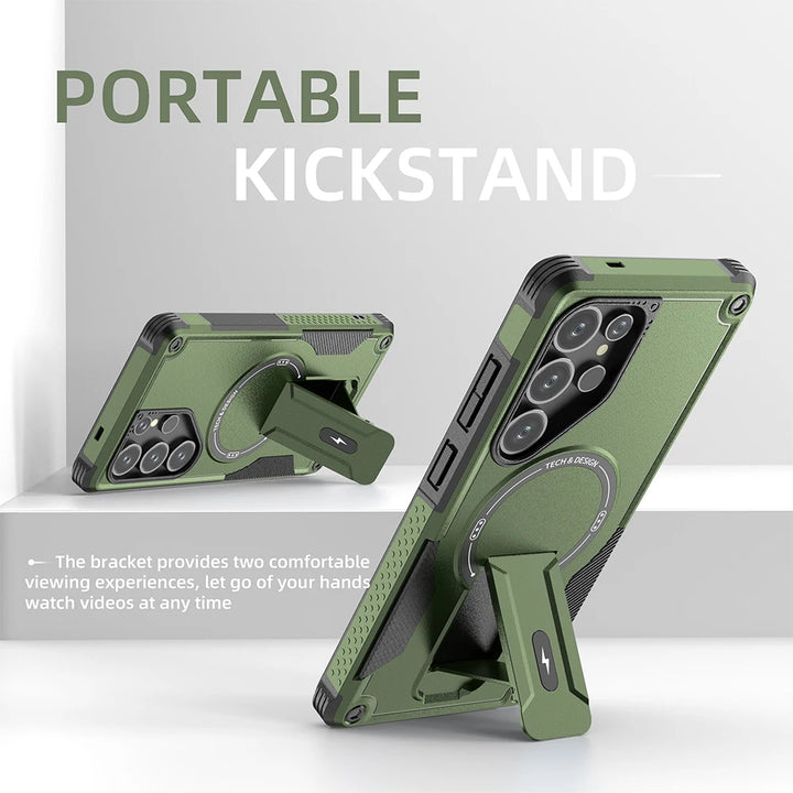 Samsung S25/S24 Ultra Magnetic Armor Case with Folding Stand