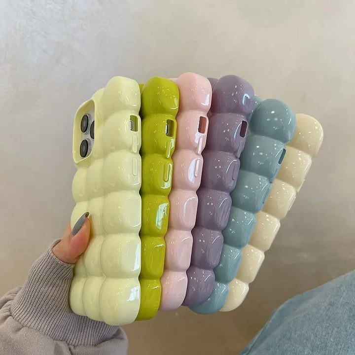 Cute 3D Block Lattice Case for iPhone 16 Pro Max, Glossy Candy Solid Color Shockproof Silicone Cover