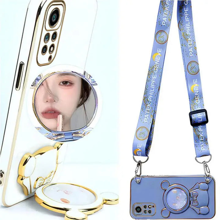 Luxury Bear Lanyard Strap Case for Xiaomi Redmi Note 12 11 10 9 Pro with Cute Design and Durable Strap