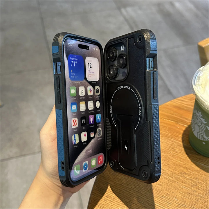 Rugged Military-Grade MagSafe iPhone Case with Kickstand – Shockproof Magnetic Bumper Cover for iPhone 11 to 16 Pro Max