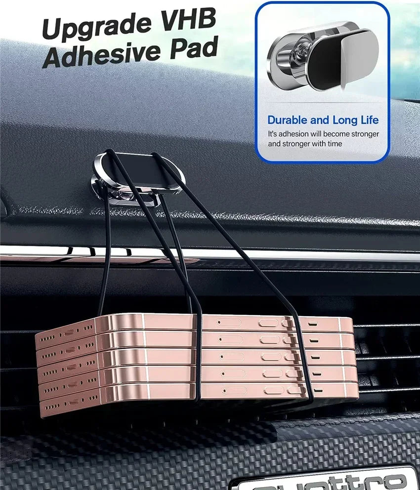 Car air freshener with adhesive pad and VHB adhesive pad upgrade feature on a car dashboard.