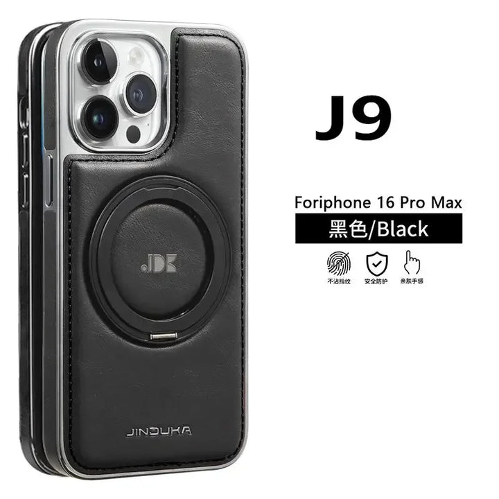 Invisible Stand Leather Case for iPhone 12 13 14 15 Pro Max Magnetic Holder