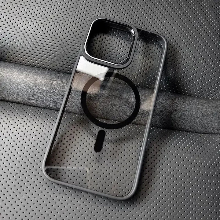 Metal Frame Transparent iPhone Case – MagSafe Magnetic Clear Protective Cover for iPhone 11–16 Pro Max