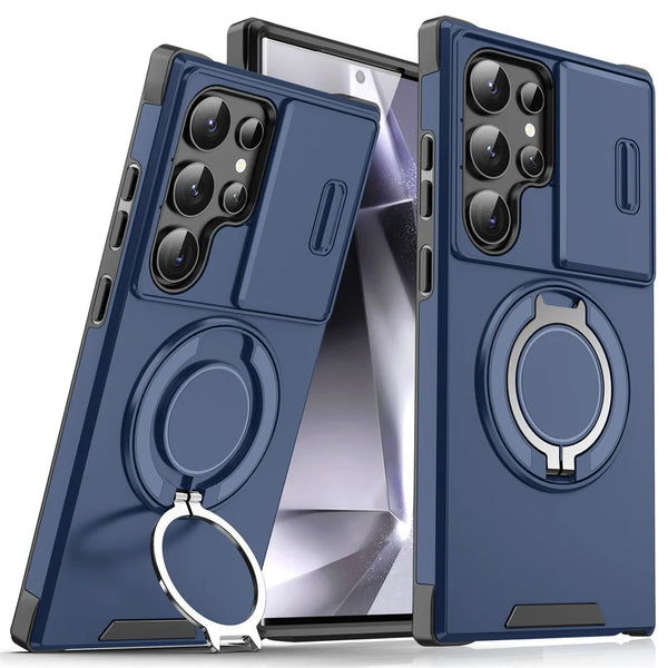 Magnetic Slide Camera Protection Case for Samsung S21-S25 – Shockproof, Stand, Anti-Scratch