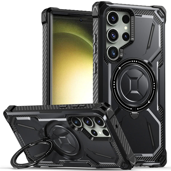 For Samsung Galaxy S25 S24 S23 S22 S21 Ultra Plus Case Metal Kickstand Magnetic Case with MagSafe, Heavy Duty Bumper Shockproof Cover