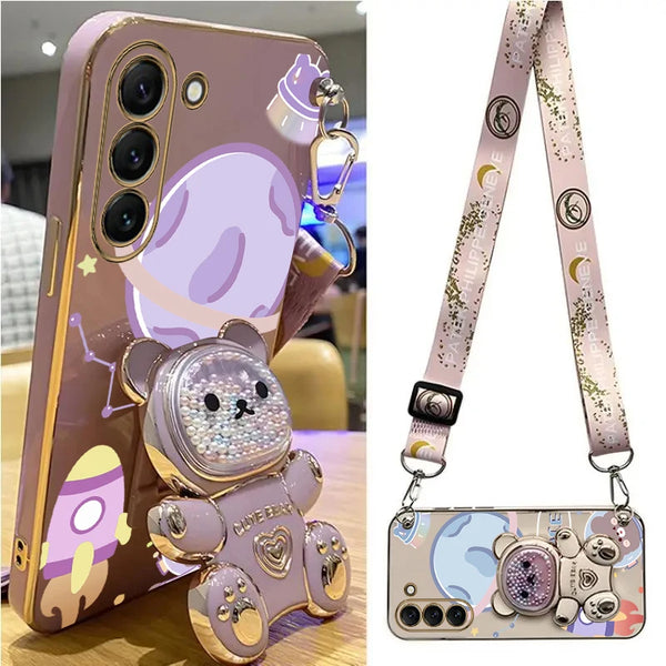 Space Bear Lanyard-Hülle für Samsung S20/S21/S22/S23/S24, Note 10/20, Plus/Ultra