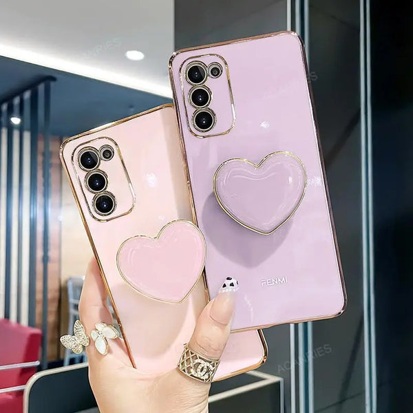 Luxury Plating Love Heart Holder Case for Samsung S20/S21/S22, A52/A32/A72 with Elegant Design and Shockproof Features