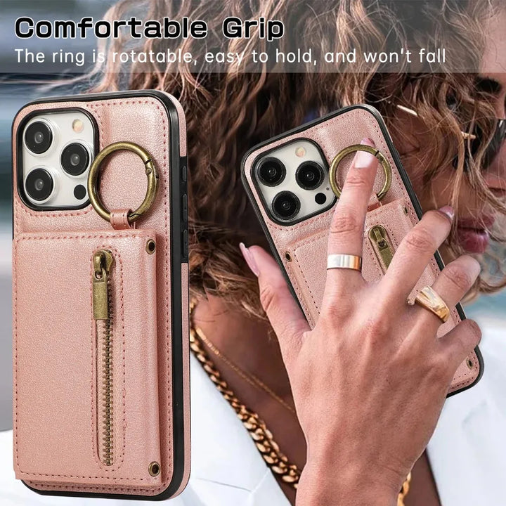 Crossbody Leather Wallet Phone Case with Zipper and Card Holder for iPhone 16/15/14/13/12/11 Pro Max