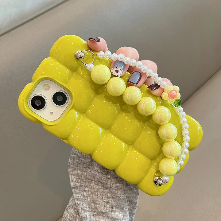 Luxury Pearl Bracelet Chain 3D Ice Lattice Case for iPhone 16 15 14 13 12 Pro Max