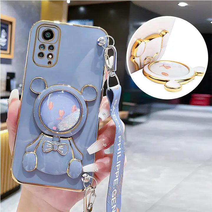Luxury Bear Lanyard Strap Case for Xiaomi Redmi Note 12 11 10 9 Pro with Cute Design and Durable Strap