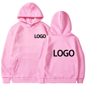 Pink hoodie with 'LOGO' text on front and back