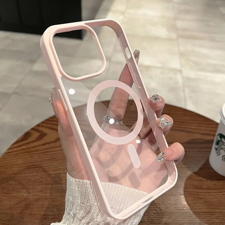MagSafe Compatible Transparent Magnetic Case for iPhone 16-11 Series – Ultra-Clear Shockproof Design