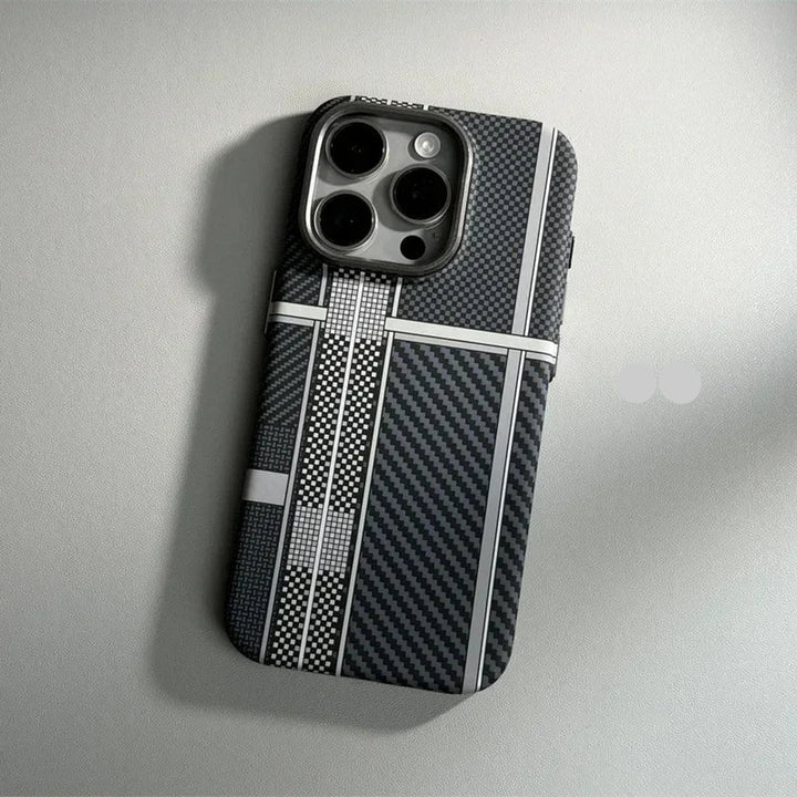 Carbon Fiber MagSafe Case for iPhone 16 Pro Max – Abstract Geometric Tough Armor with Magnetic Wireless Charging