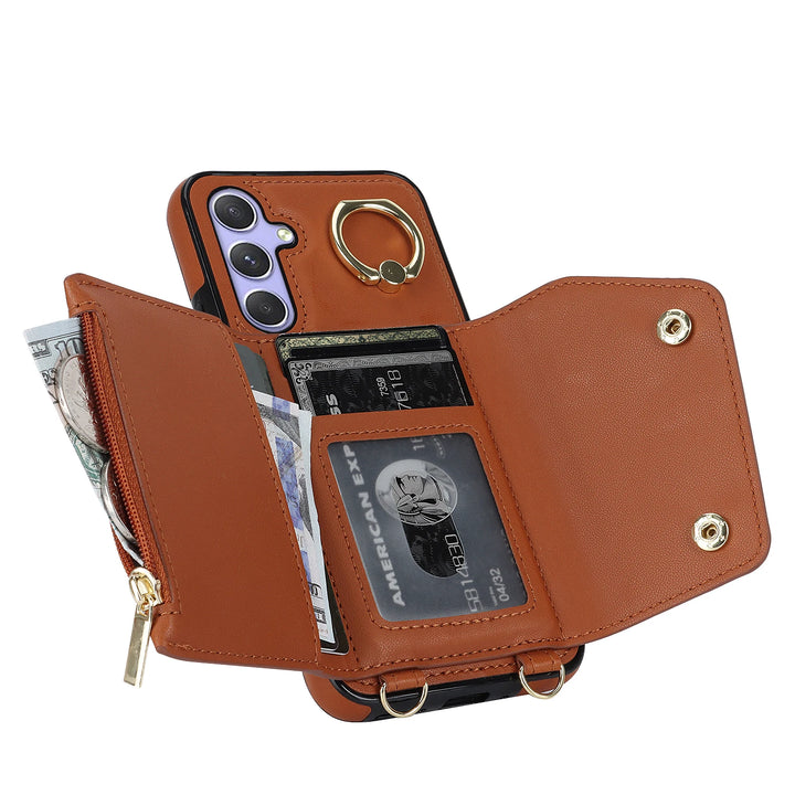 Crossbody Zipper Wallet Case with Card Holder for Samsung S23 Ultra/S22 Plus/S21 FE/A54/A53, Leather Cover