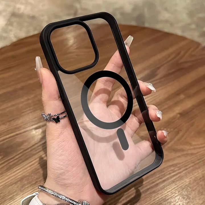 MagSafe Compatible Transparent Magnetic Case for iPhone 16-11 Series – Ultra-Clear Shockproof Design
