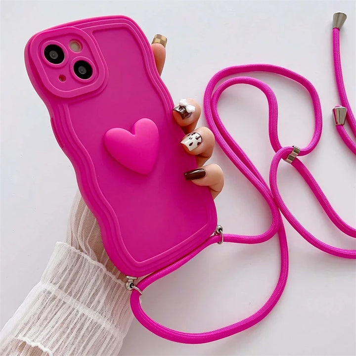 White Crossbody Love Heart Lanyard Case for iPhone 15 Pro Max