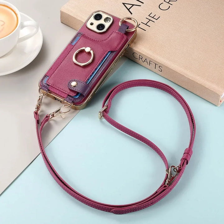 iPhone 16/15/14 Plus/13/12/11 Pro Max Plating Case with Wrist Strap & Lanyard