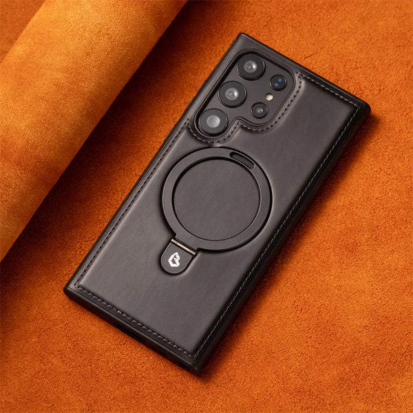 Magnetic Leather Phone Case S25 Ultra with Ring Stand for Samsung S25/S24/S23/S22 Ultra/Plus