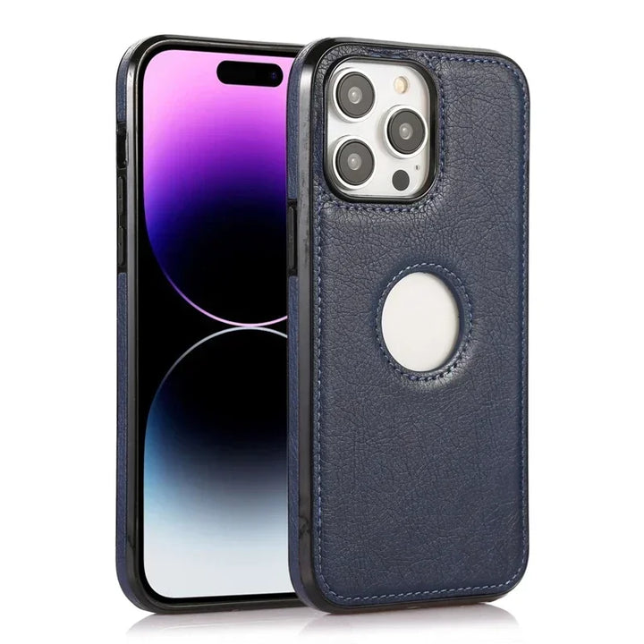 Classic Leather Case for iPhone 15/14/13/12/11/16 Pro Max with Logo View and Shockproof Design
