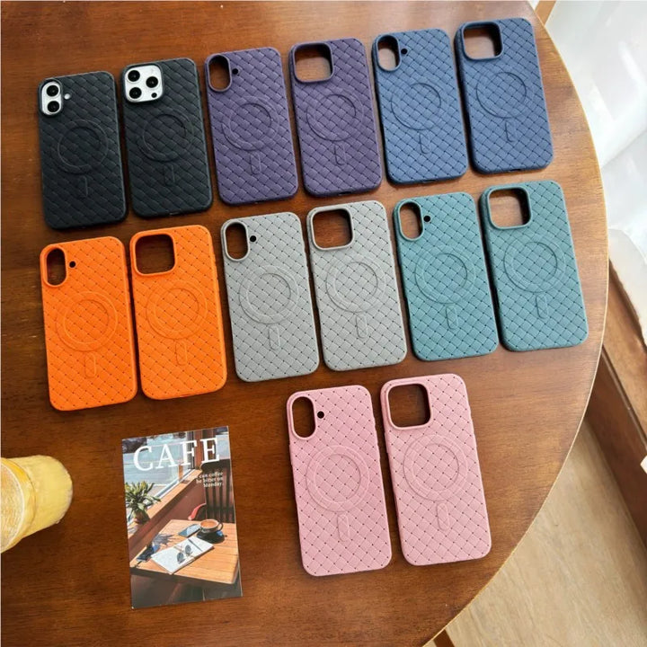 Breathable Woven Soft Silicone Magsafe Cases For iPhone 16 15 14 13 12 11 Pro Max Leather Magnetic Mesh Cooling Shockproof Covers